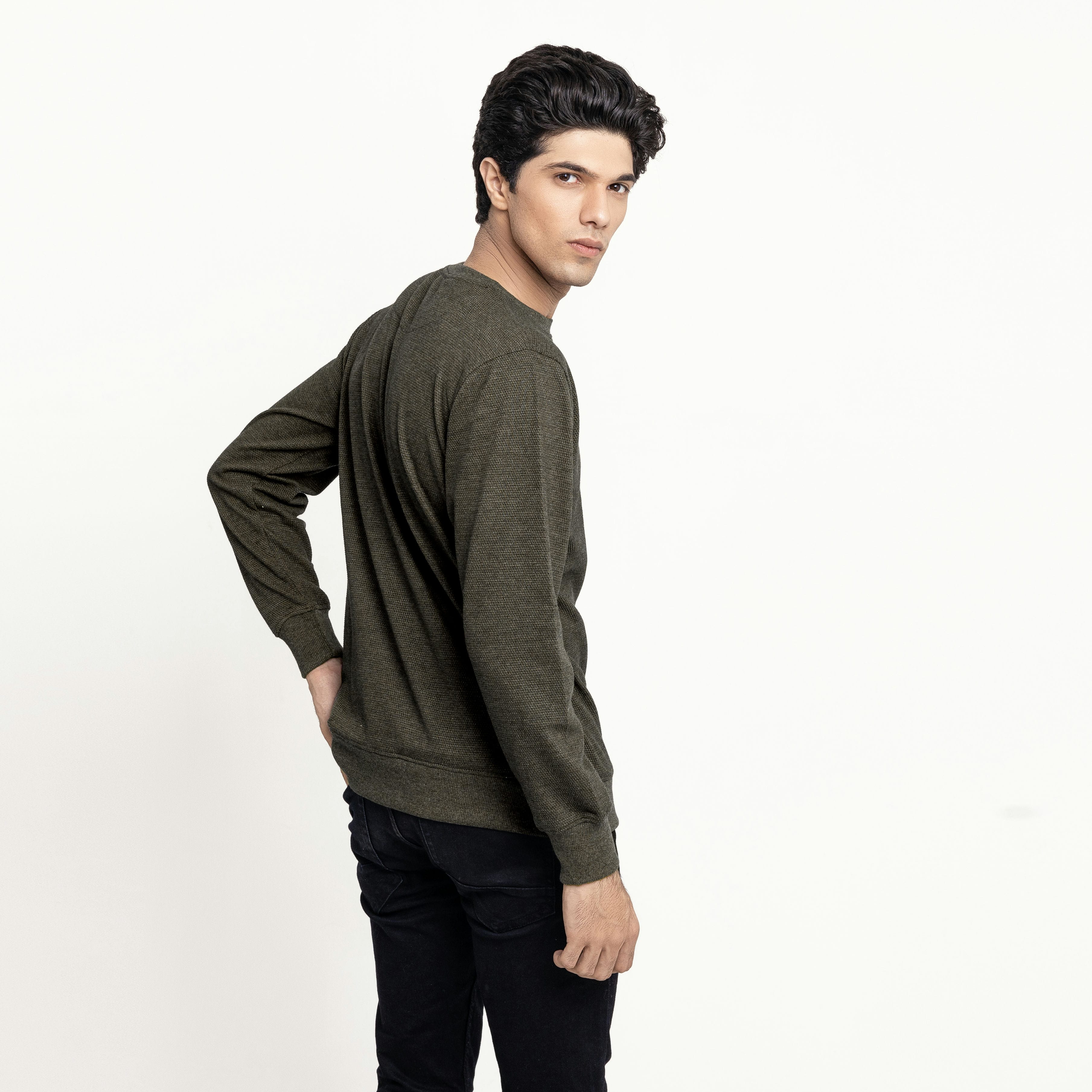Dotted Sweat Shirt Olive Green - Image 3